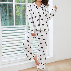 Women's pajamas autumn and winter love long-sleeved shirt trousers red two-piece loungewear