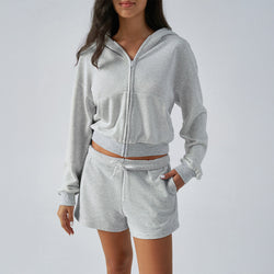 Hooded cardigan sweater jacket casual sweatpants set women's two-piece set