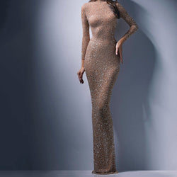 European and American women's banquet evening dress femininity long celebrity mesh sequined dress