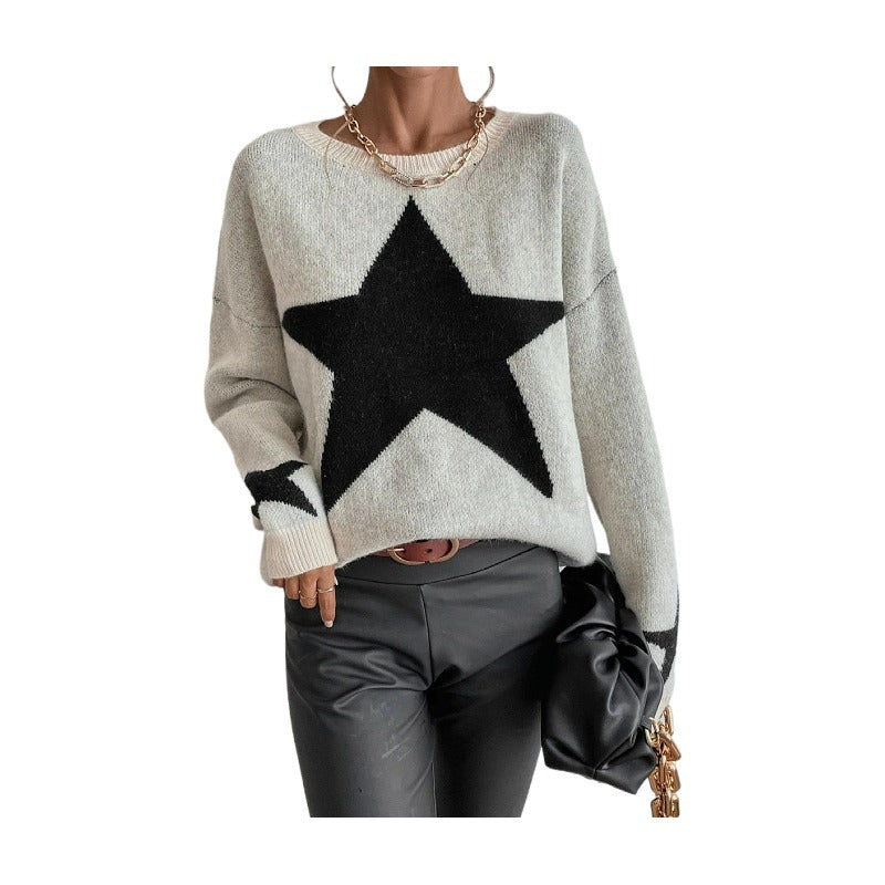 Sweater Women's Pullover Crew Neck Threaded Temperament Personalized Sweater Knitted Sweater Jacket Women