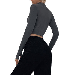 Long Sleeve Zipper Semi-Open Neck Button Versatile Tights