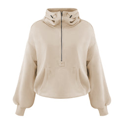 Sports Hoodie Drawstring Long Sleeve Top Half Zip Jacket Sweater