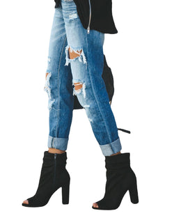 Ripped straight street jeans women