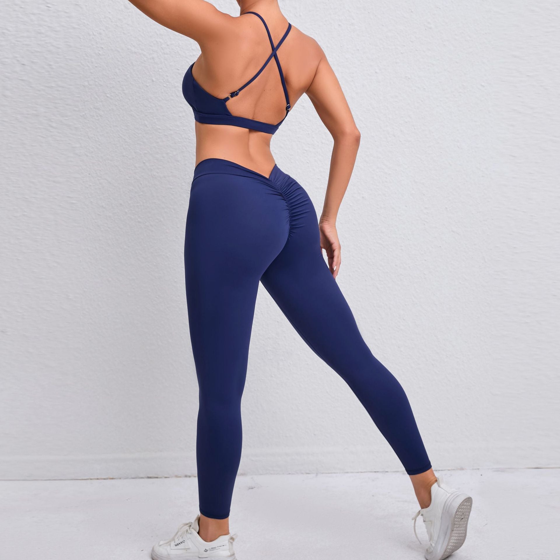 New nude yoga clothes cross beautiful back sports tight suit running breathable quick drying fitness yoga clothes