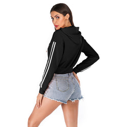 Solid color hooded long-sleeved casual bottoming sweater jacket women's short model