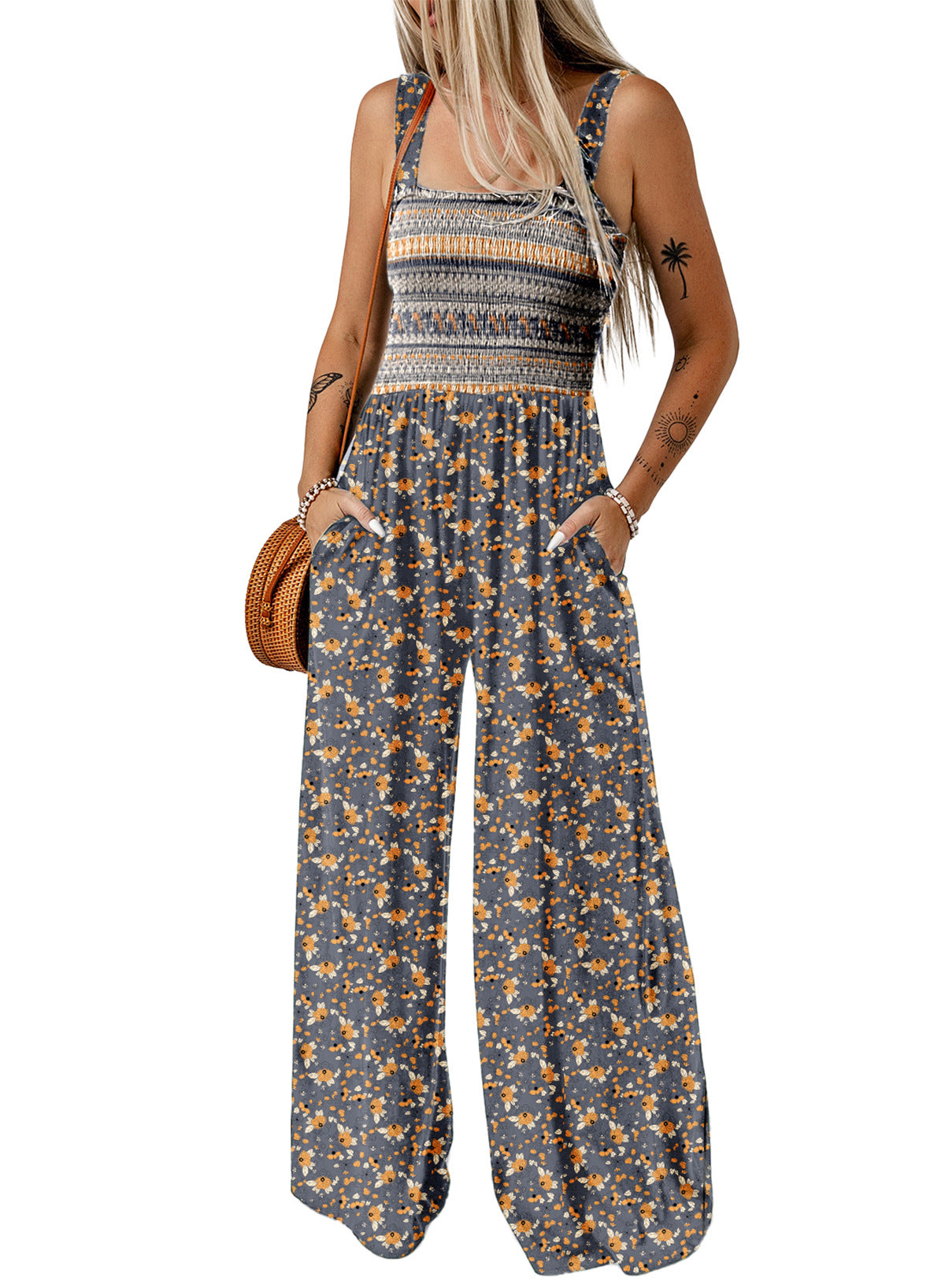 Women's suspender trousers cross-border autumn explosion floral printing sleeveless jumpsuit women