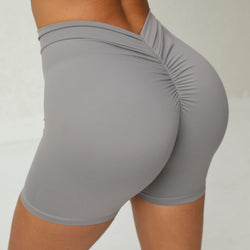 Back waist deep V-shaped wrinkles tight buttocks yoga shorts European and American new no-embarrassment line peach buttocks fitness shorts