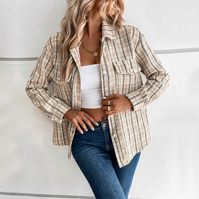 European and American Xiaoxiangfeng design jacket retro cross-border plaid cardigan