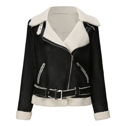 Suede jacket European and American leather jacket women with belt lapel jacket women