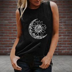 Innovative Moonflower Retro Printed Women's T-Shirt Sleeveless Vest