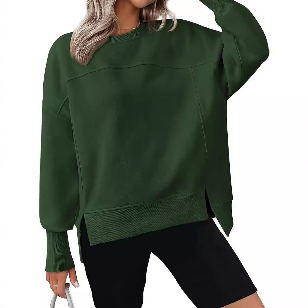 Long Sleeve Side Slits Sports Soft Pullover Sweater