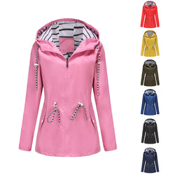 Medium and long trench coat women's hooded striped raincoat plus size women's clothing